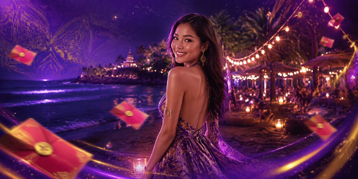 Amplop merah bonus dan promo taruhan di tepi pantai yang cerah