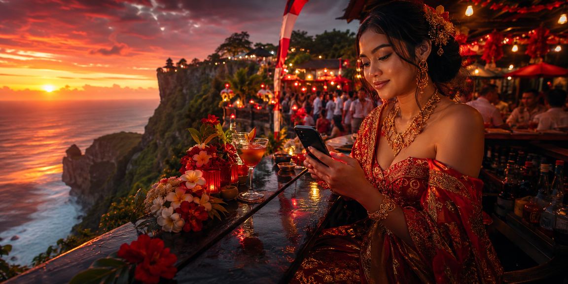 Pengguna mengakses casino mobile di festival malam dengan suasana meriah dan aman